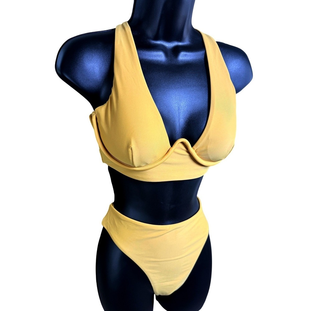 Andrea Iyamah Kasa Bikini Set Sand Yellow Underwire Top M High Waist Bottom M - Picture 7 of 13
